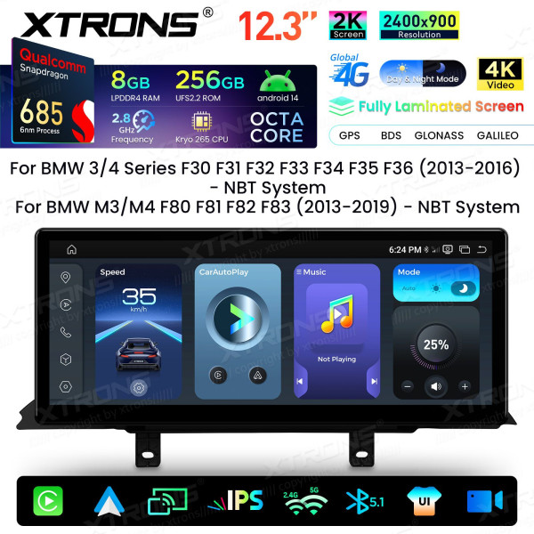 Xtrons | QWBX24NB12THL | BMW 3er 4er F3x | NBT | Snapdragon 685 | 8 GB RAM | 256 GB | 12,3 Zoll