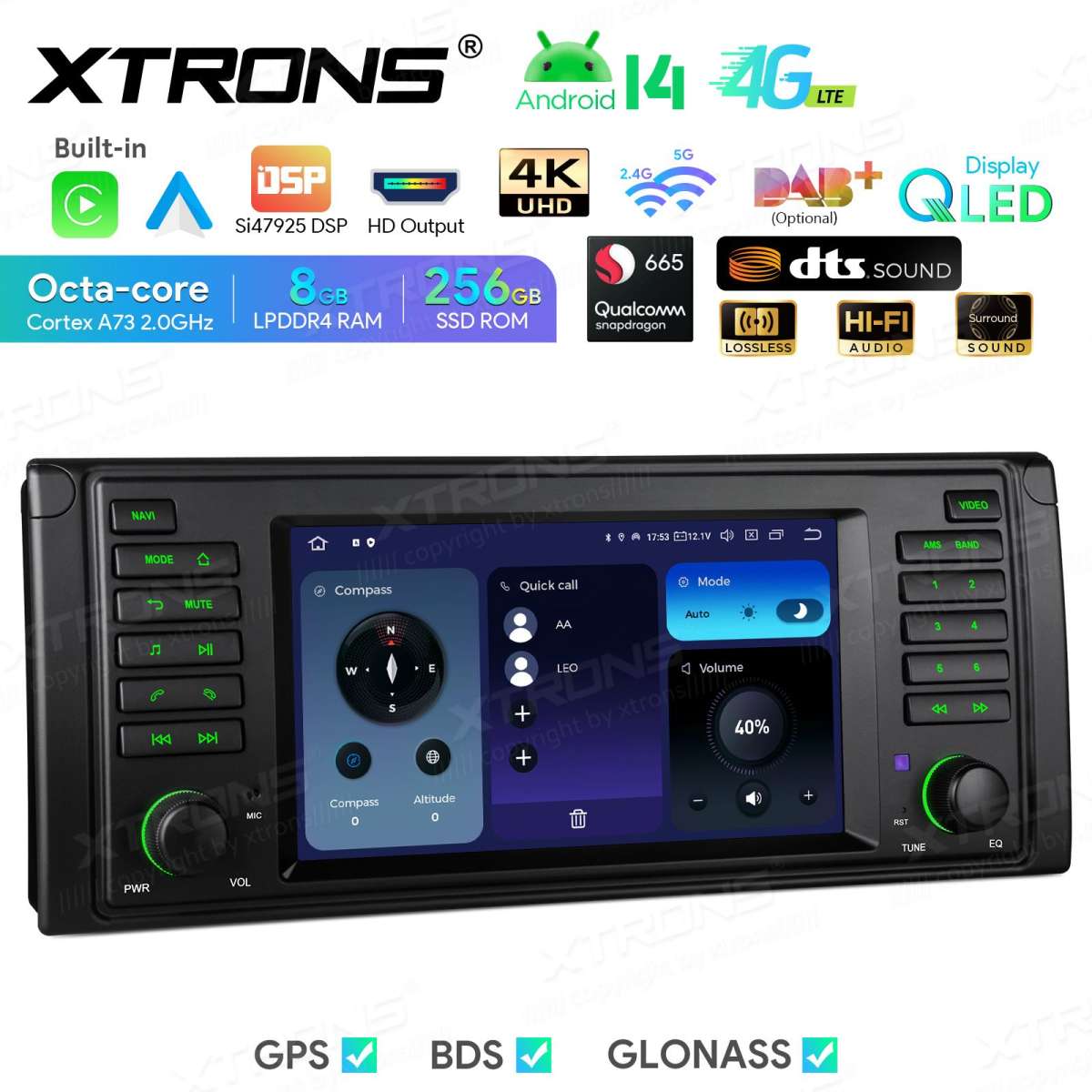 Xtrons IQ7439BL | BMW | E39 E38 | Android 13 | SD 665 | 8GB RAM